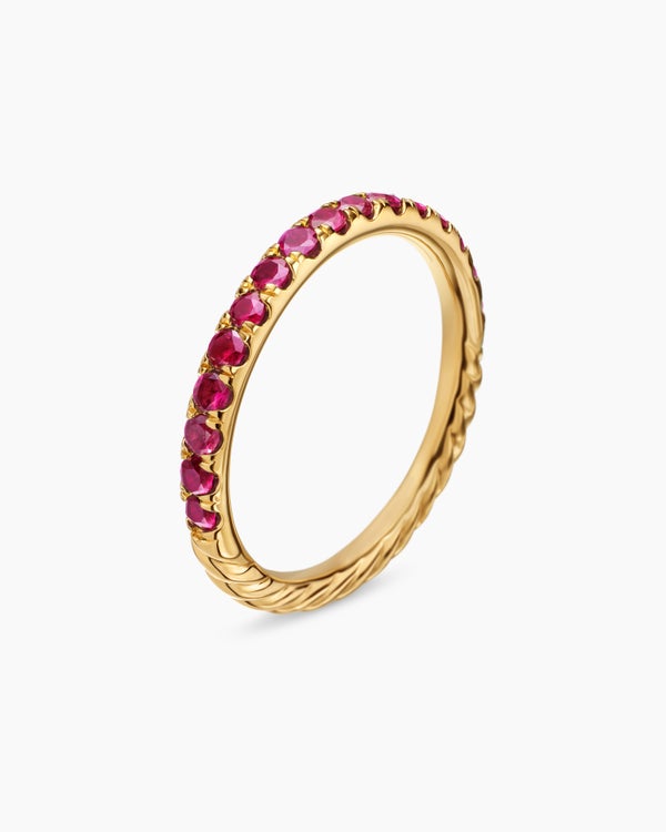 Bague à superposer Cable Collectibles® en or jaune 18 carats avec pavé de rubis, 2 mm