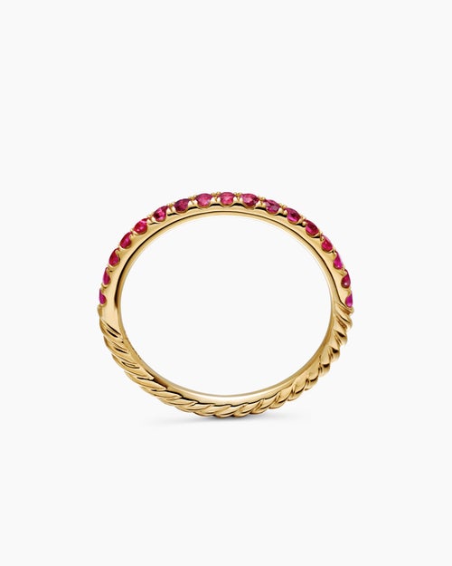 Womens Cable Collectibles® Stack Ring in 18K Yellow Gold with Pavé Rubies, 2mm