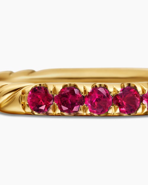 Womens Cable Collectibles® Stack Ring in 18K Yellow Gold with Pavé Rubies, 2mm