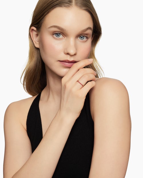 Womens Cable Collectibles® Stack Ring in 18K Yellow Gold with Pavé Rubies, 2mm