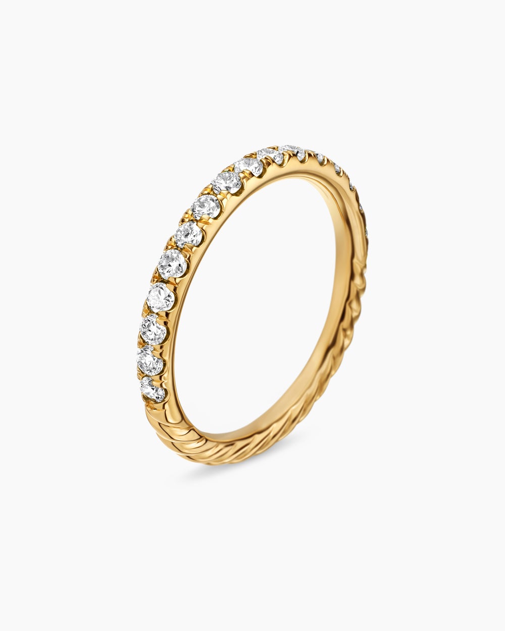 Womens Cable Collectibles Stack Ring in 18K Yellow Gold with Diamonds, 2mm