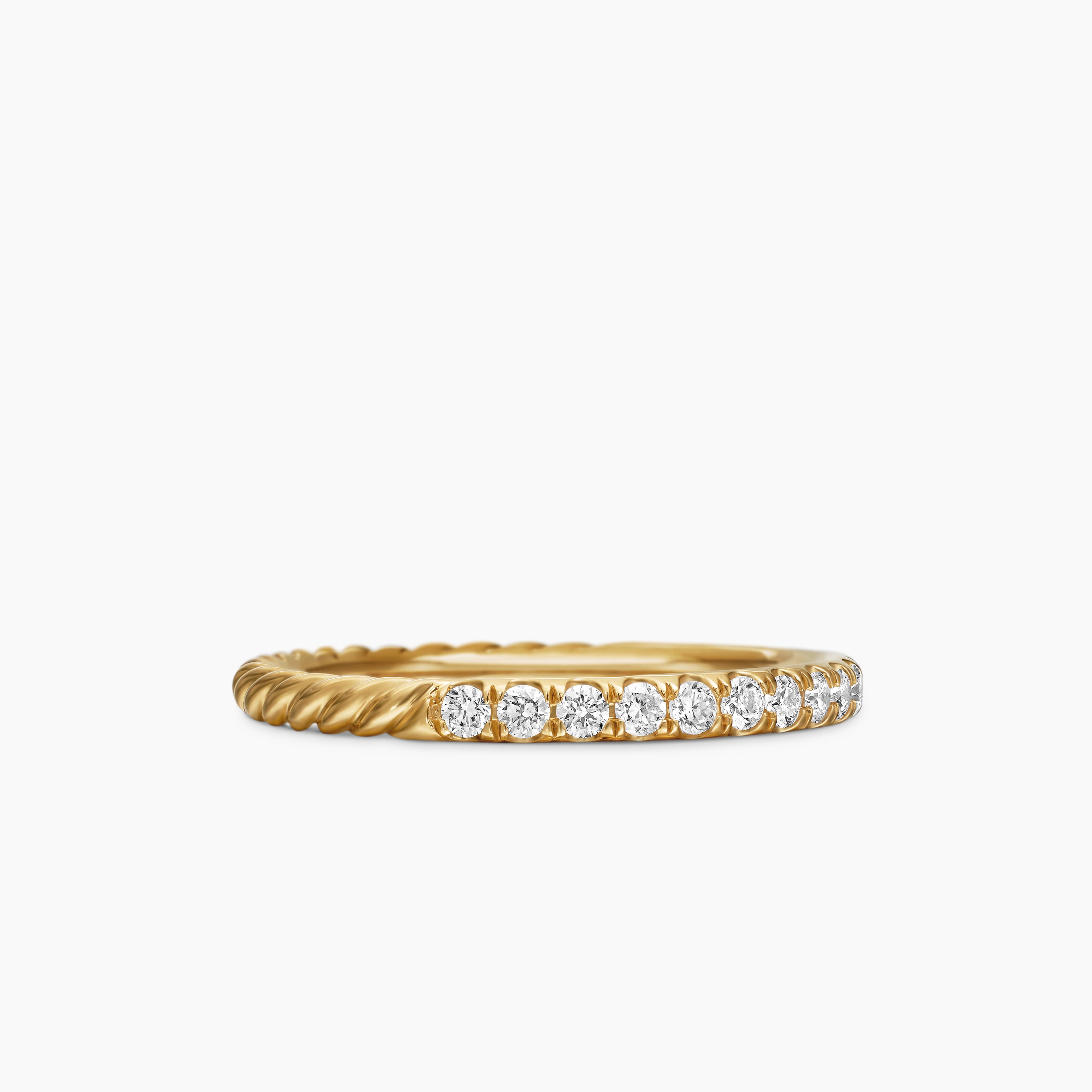 Womens Cable Collectibles Stack Ring in 18K Yellow Gold with Diamonds, 2mm