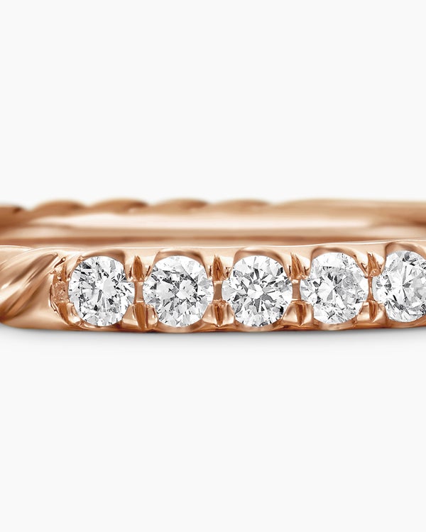 Cable Collectibles Stack Ring in 18K Rose Gold with Diamonds, 2mm