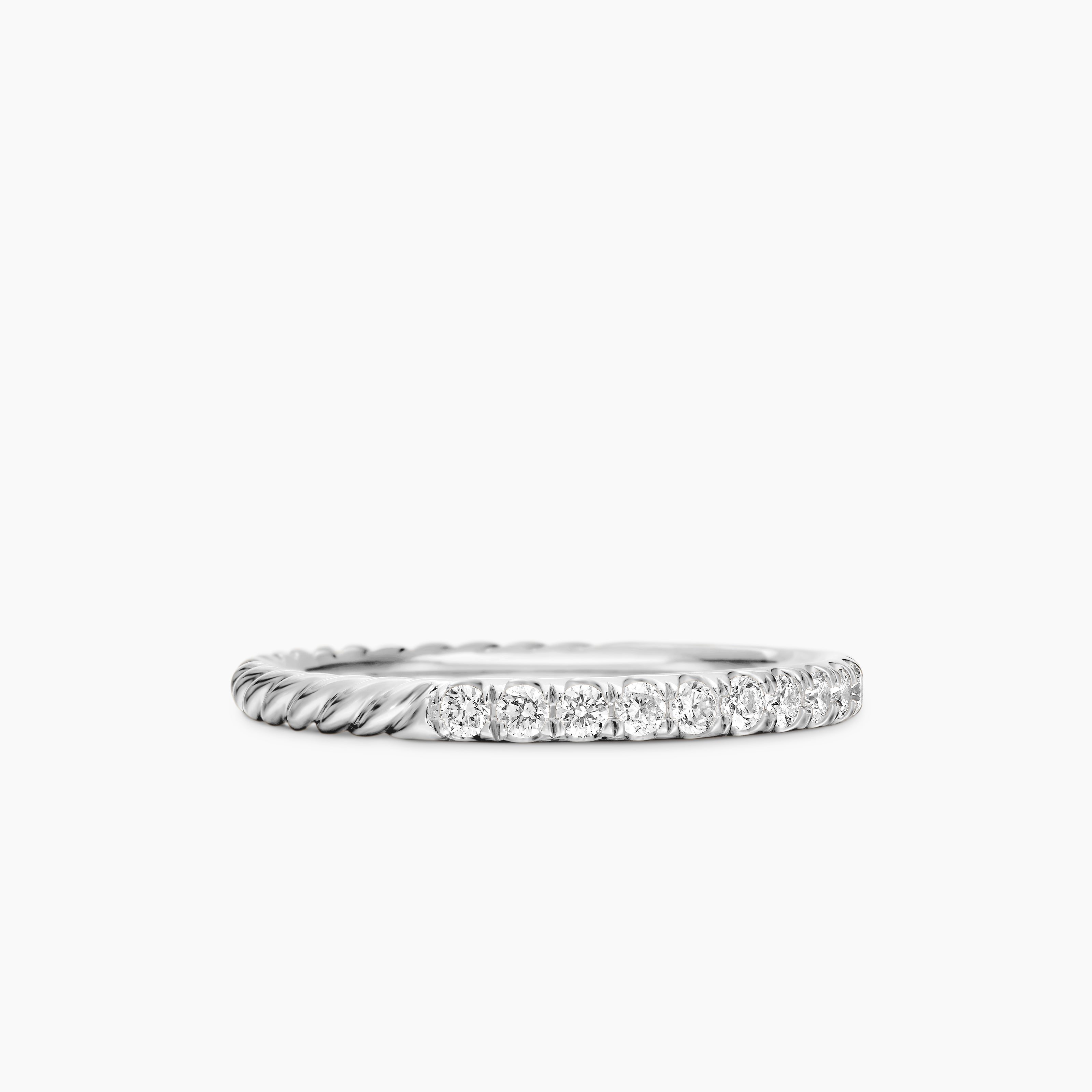 Womens Cable Collectibles Stack Ring in 18K White Gold with Diamonds, 2mm