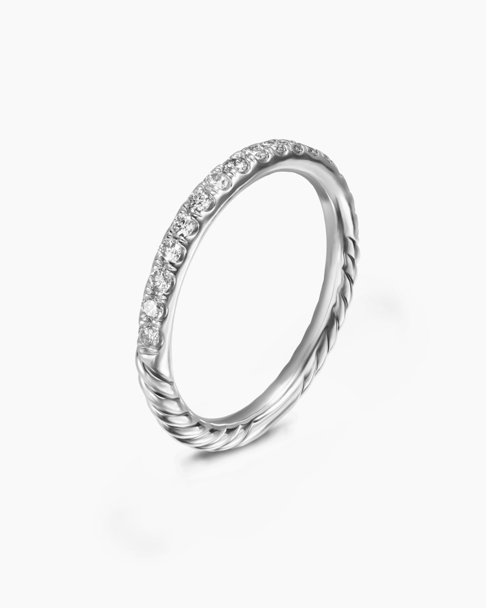 Womens Cable Collectibles Stack Ring in Sterling Silver with Diamonds, 2mm