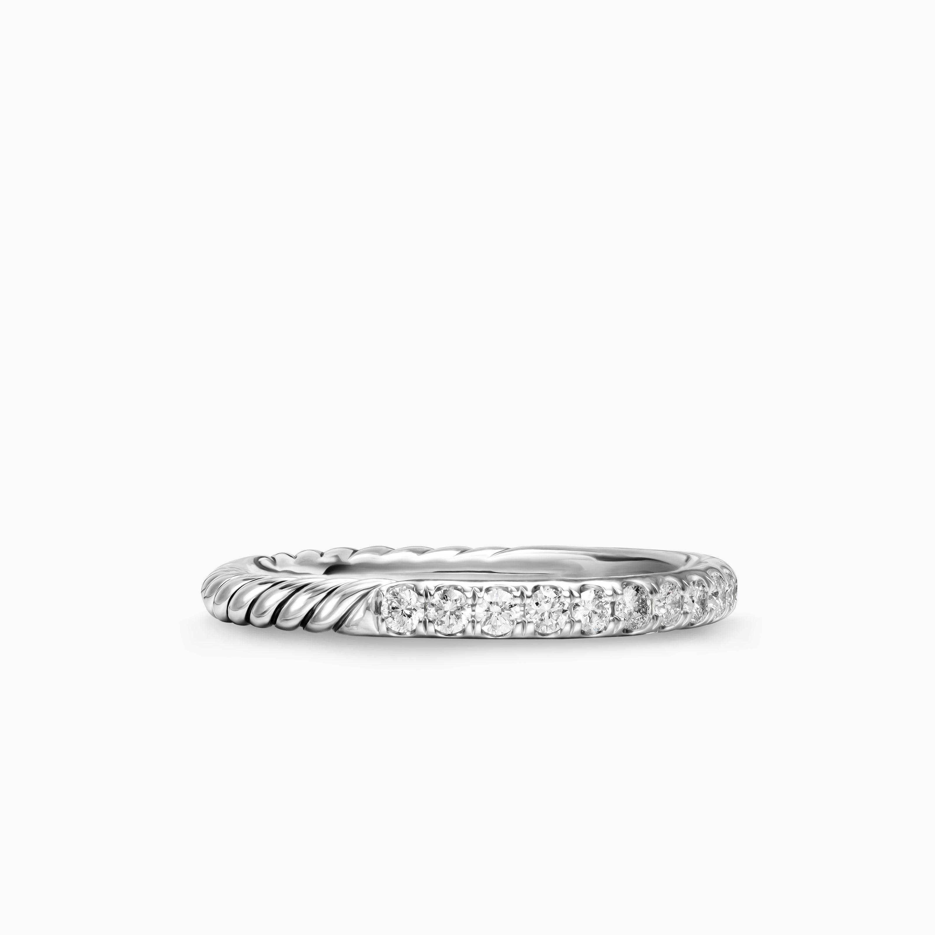 Womens Cable Collectibles Stack Ring in Sterling Silver with Diamonds, 2mm