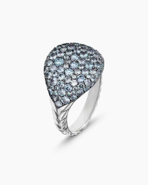 Womens Pavé Pinky Ring in 18K White Gold with Color Change Garnet, 13mm