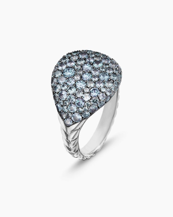 Pavé Pinky Ring in 18K White Gold with Color Change Garnet, 13mm