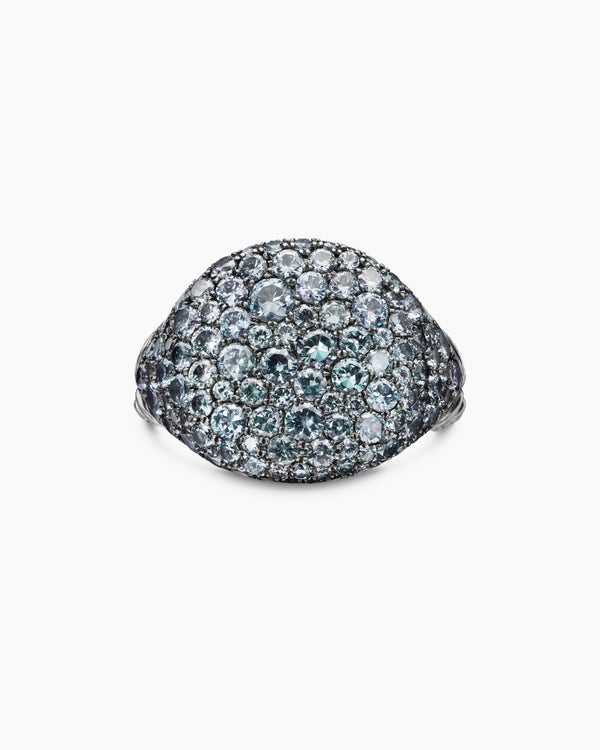 Pavé Pinky Ring in 18K White Gold with Color Change Garnet, 13mm