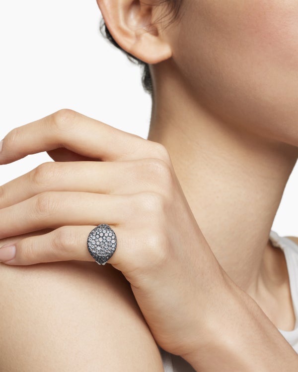 Pavé Pinky Ring in 18K White Gold with Color Change Garnet, 13mm