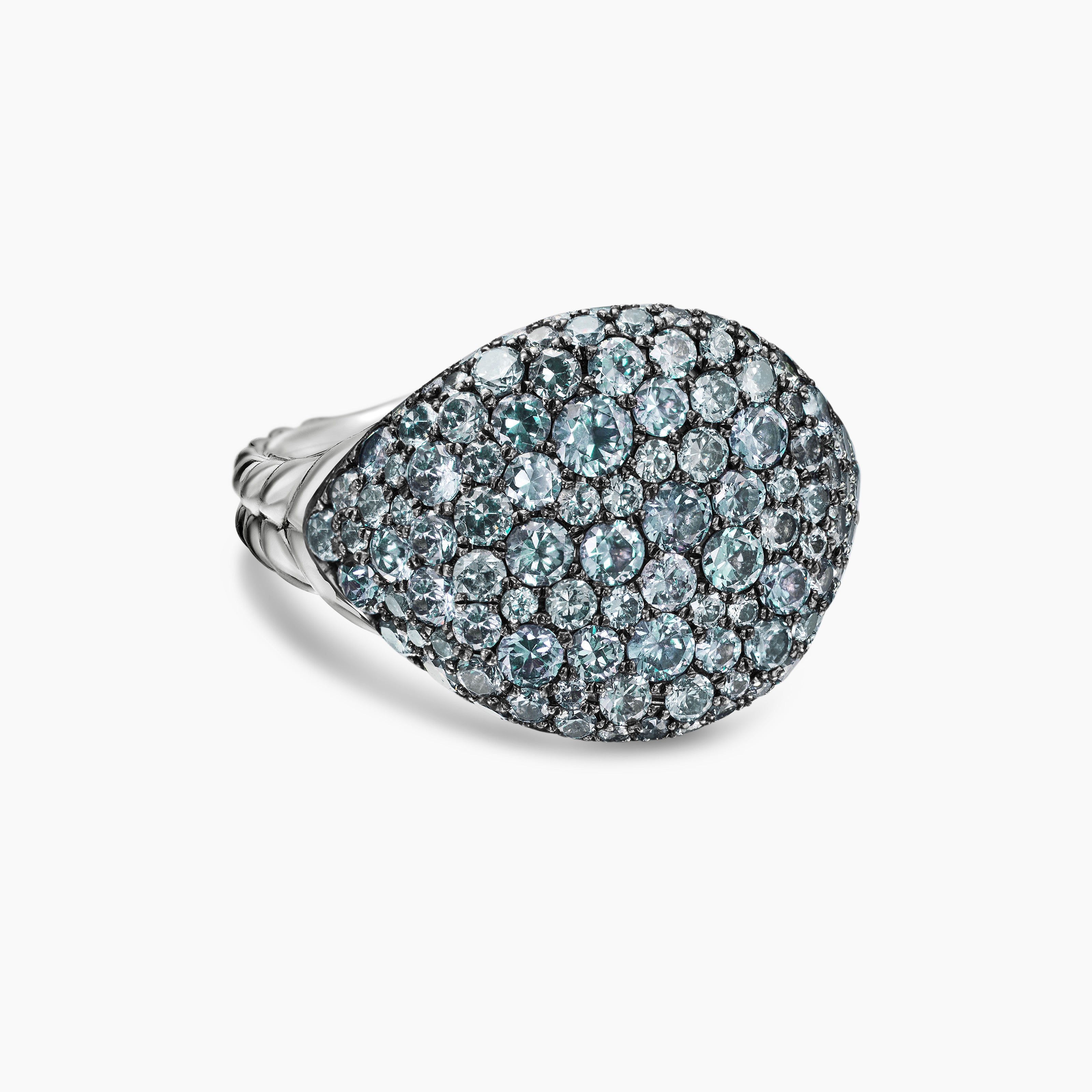 Womens Pav&eacute; Pinky Ring in 18K White Gold with Color Change Garnet, 13mm