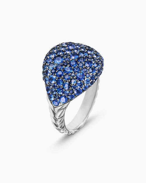 Womens Pavé Pinky Ring in 18ct White Gold with Sapphires, 13mm