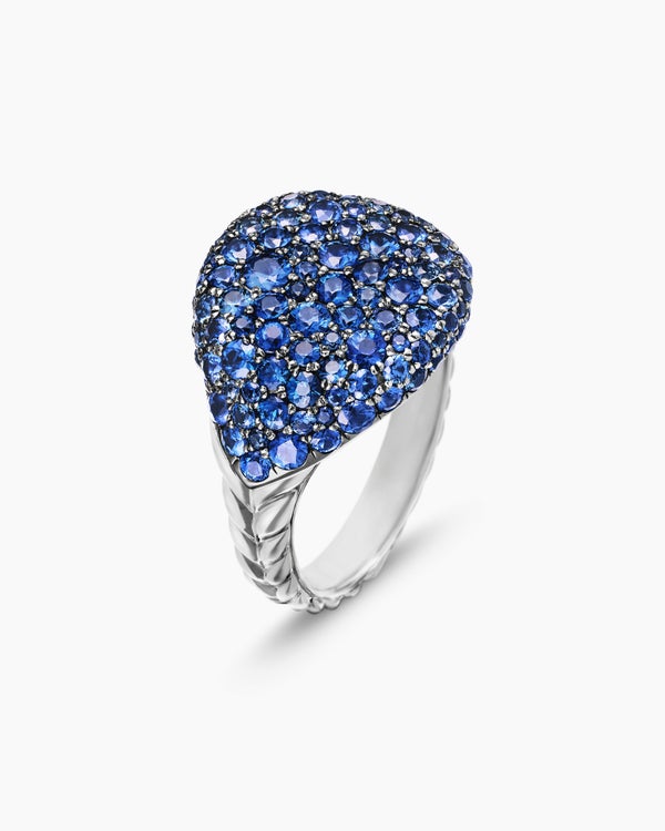 Pavé Pinky Ring in 18K White Gold with Sapphires, 13mm