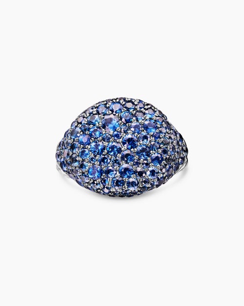 Womens Pavé Pinky Ring in 18ct White Gold with Sapphires, 13mm