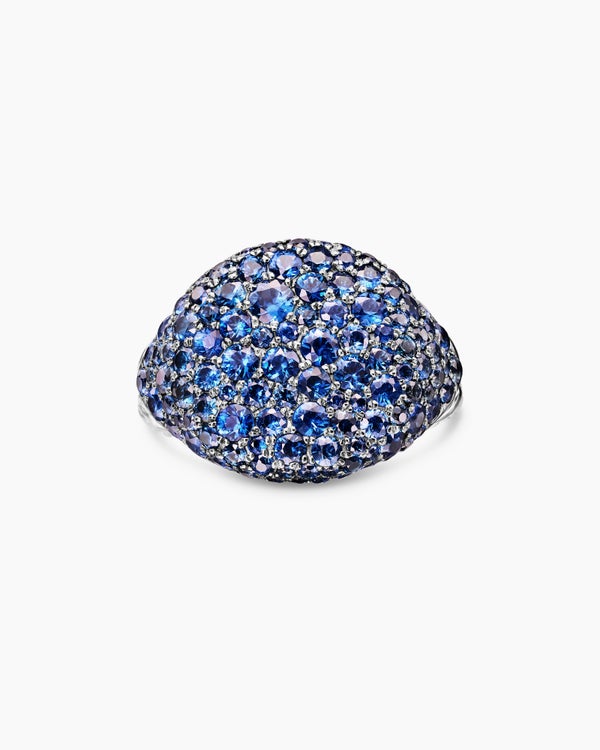 Pavé Pinky Ring in 18K White Gold with Sapphires, 13mm