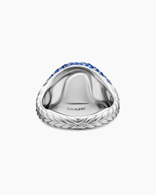 Chevalière pavée en or blanc 18 carats avec saphirs, 13 mm