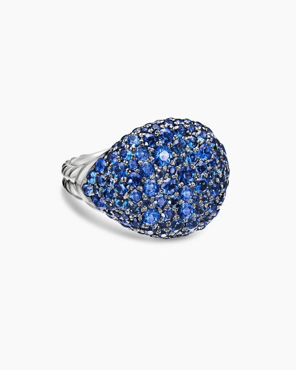 Pavé Pinky Ring in 18K White Gold with Sapphires, 13mm