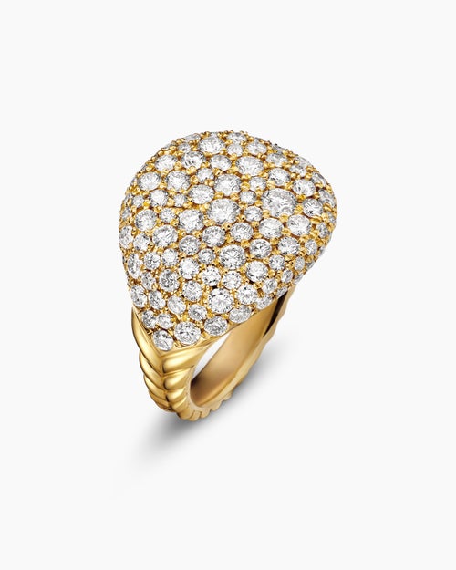 Womens Pavé Pinky Ring in 18K Yellow Gold with Diamonds, 13mm