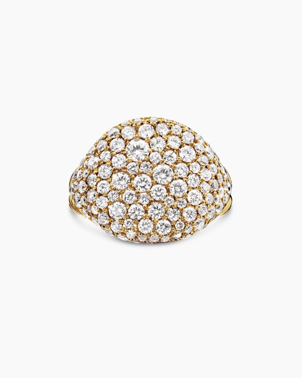 Chevron Pinky Ring in 18K Yellow Gold with Diamonds, 13mm