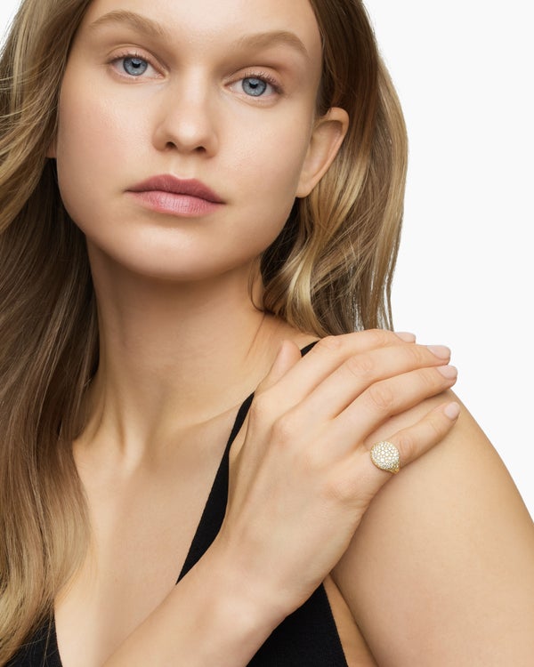 Chevron Pinky Ring in 18K Yellow Gold with Diamonds, 13mm