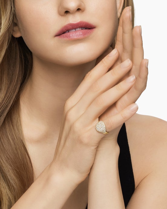 Chevron Pinky Ring in 18K Yellow Gold with Diamonds, 13mm