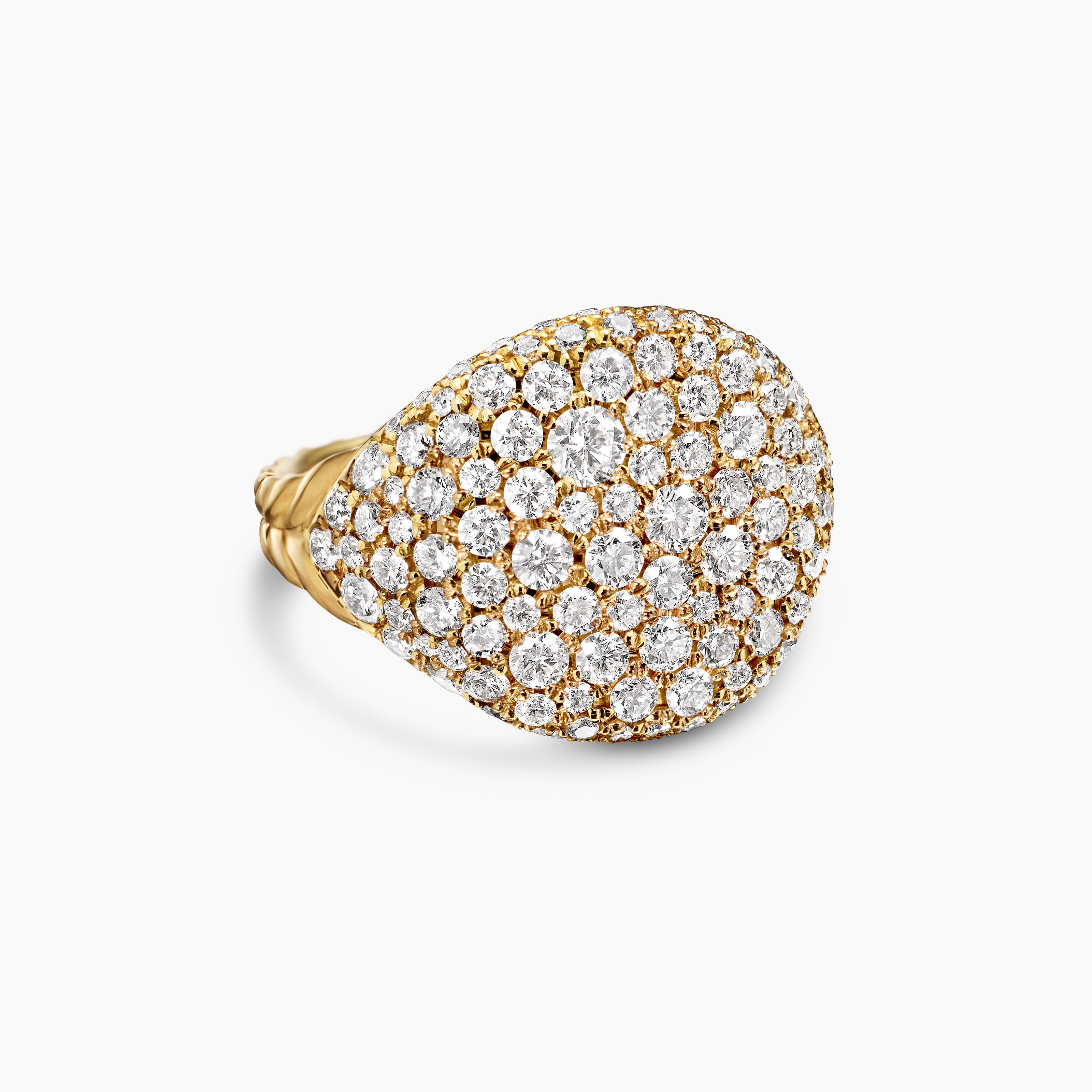 Womens Pav&eacute; Pinky Ring in 18K Yellow Gold with Diamonds, 13mm