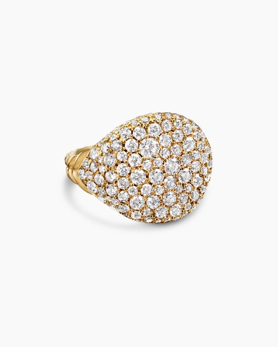 Chevron Pinky Ring in 18K Yellow Gold with Diamonds, 13mm