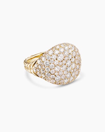 Chevron Pinky Ring in 18K Yellow Gold with Diamonds, 13mm