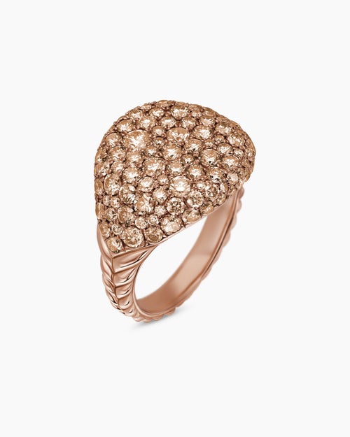 Womens Pavé Pinky Ring in 18K Rose Gold with Diamonds, 13mm