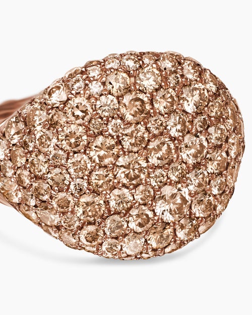 Womens Pavé Pinky Ring in 18K Rose Gold with Cognac Diamonds, 13mm