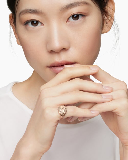 Womens Pavé Pinky Ring in 18K Rose Gold with Diamonds, 13mm