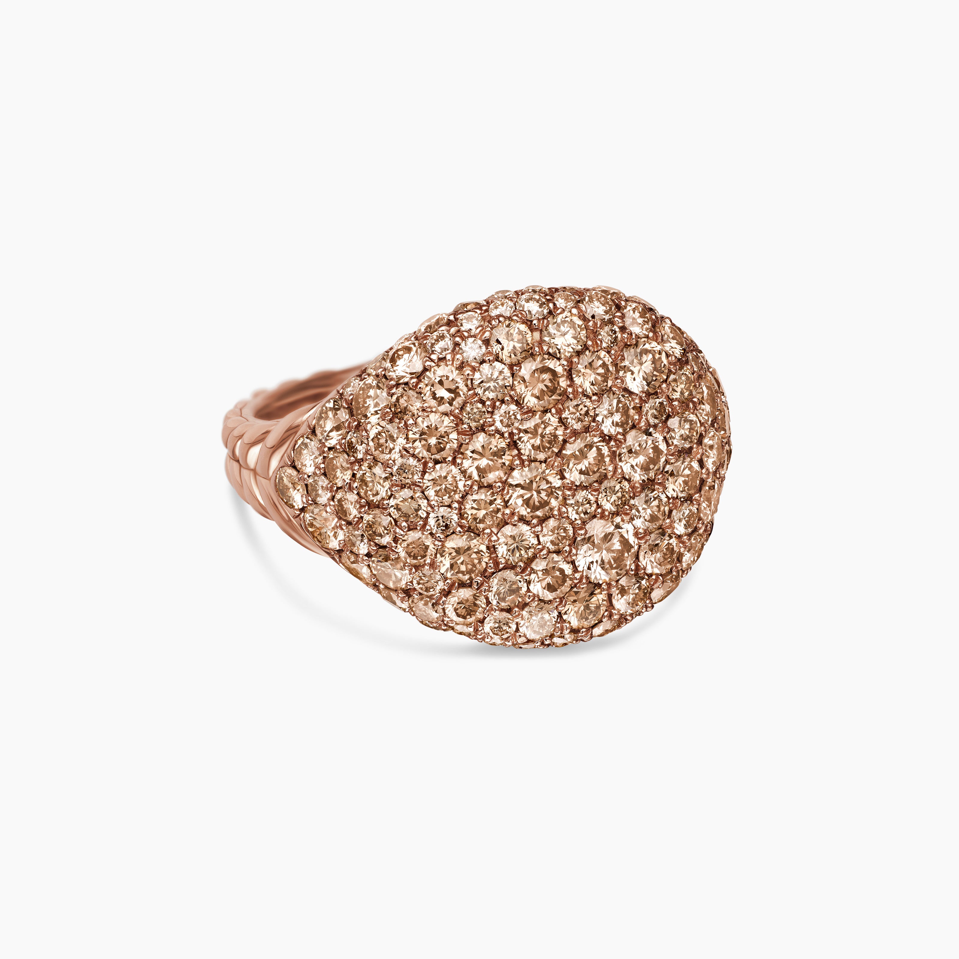 Womens Pav&eacute; Pinky Ring in 18K Rose Gold with Diamonds, 13mm