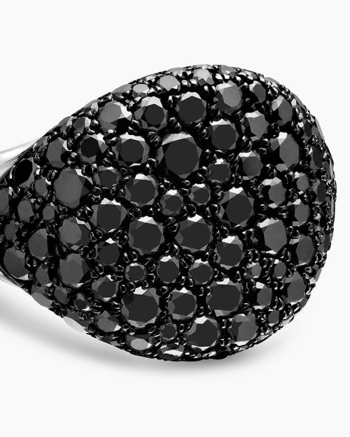 Womens Pavé Pinky Ring in 18K White Gold with Black Diamonds, 13mm