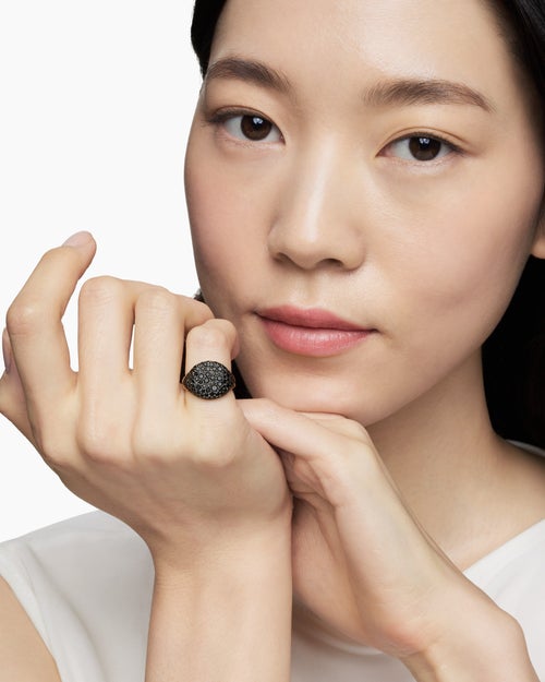 Womens Pavé Pinky Ring in 18K White Gold with Black Diamonds, 13mm