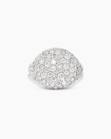Chevron Pinky Ring in 18K White Gold with Pavé, 13mm