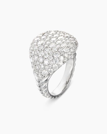 Chevron Pinky Ring in 18K White Gold with Pavé, 13mm