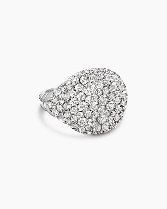 Chevron Pinky Ring in 18K White Gold with Pavé, 13mm