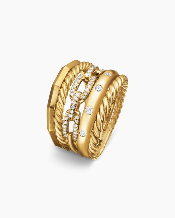 Stax Five Row Ring in 18K Yellow Gold with Diamonds, 15mm