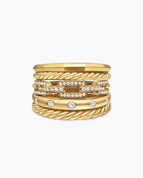 Stax Five Row Ring in 18K Yellow Gold with Diamonds, 15mm