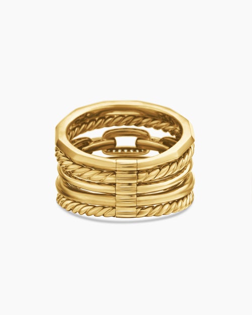Womens Stax Five Row Ring in 18ct Yellow Gold with Diamonds, 15mm
