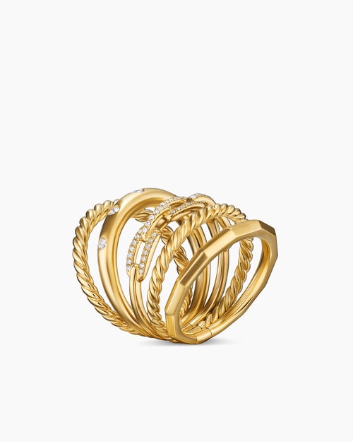 Womens Stax Five Row Ring in 18K Yellow Gold with Diamonds, 15mm