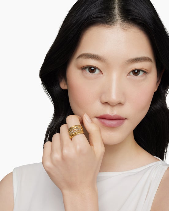 Stax Five Row Ring in 18K Yellow Gold with Diamonds, 15mm