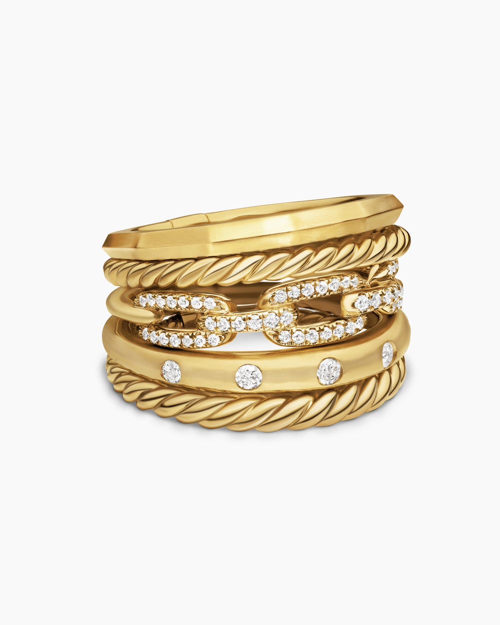 Womens Stax Five Row Ring in 18ct Yellow Gold with Diamonds, 15mm