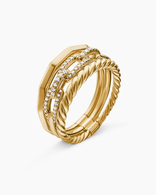 Stax Three Row Ring in 18K Yellow Gold with Diamonds, 9.5mm