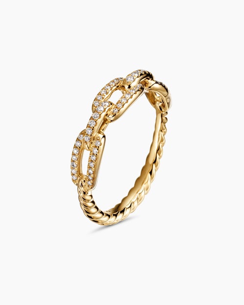 Womens Stax Chain Link Ring in 18K Yellow Gold with Diamonds, 4.5mm