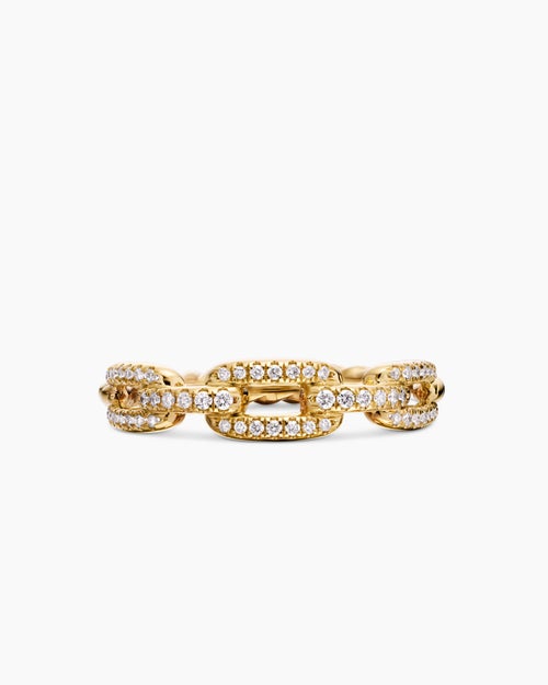 Womens Stax Chain Link Ring in 18K Yellow Gold with Diamonds, 4.5mm