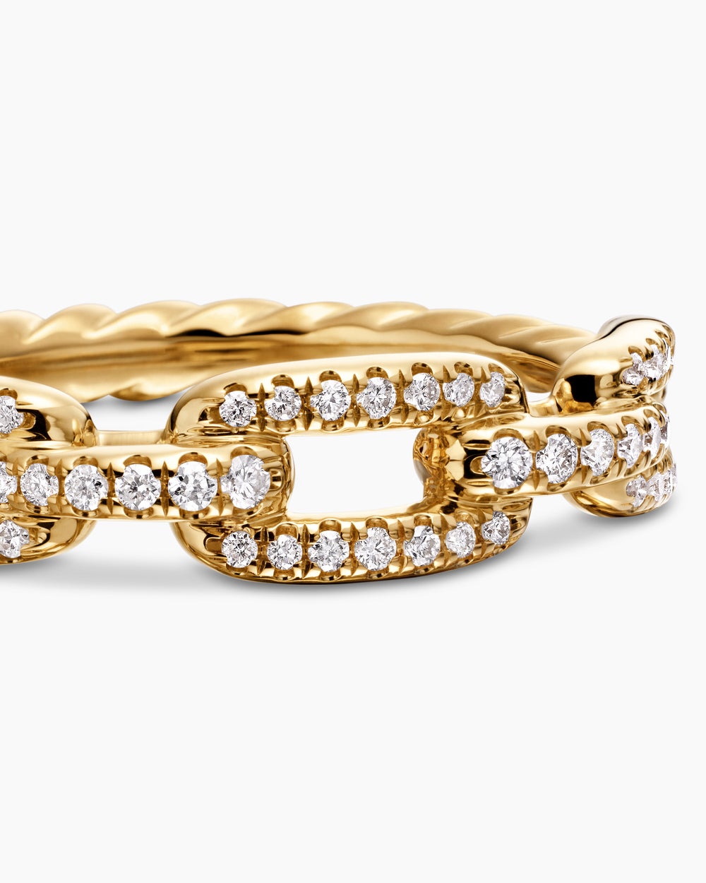 Womens Stax Chain Link Ring in 18K Yellow Gold with Diamonds, 4.5mm