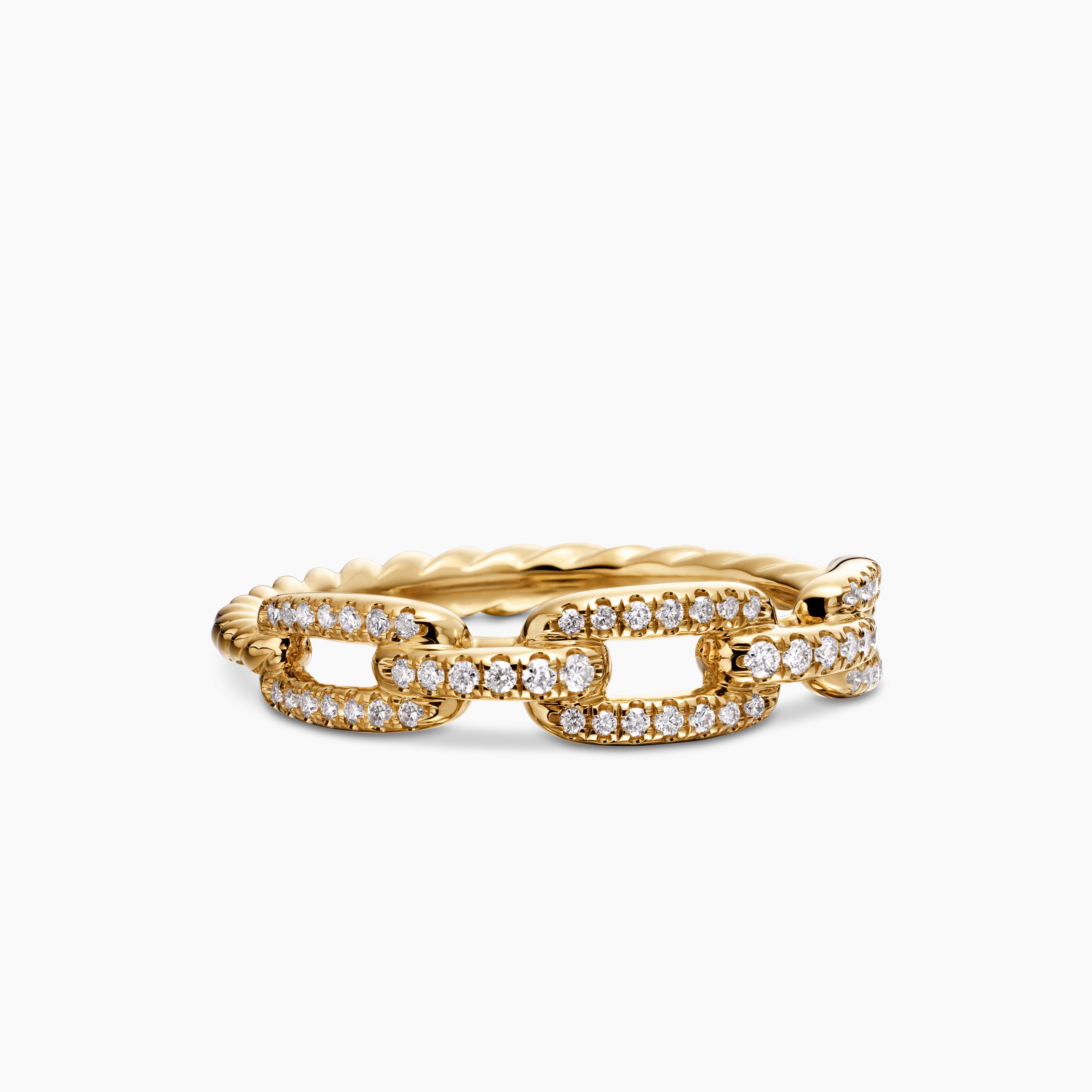 Womens Stax Chain Link Ring in 18K Yellow Gold with Diamonds, 4.5mm