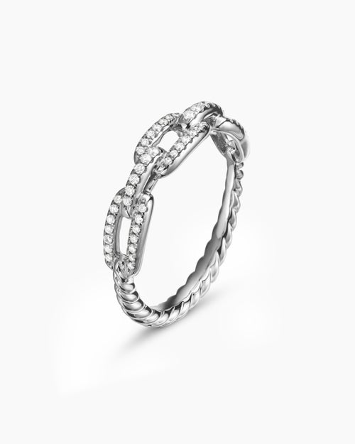 Womens Stax Chain Link Ring in 18ct White Gold with Diamonds, 4.5mm