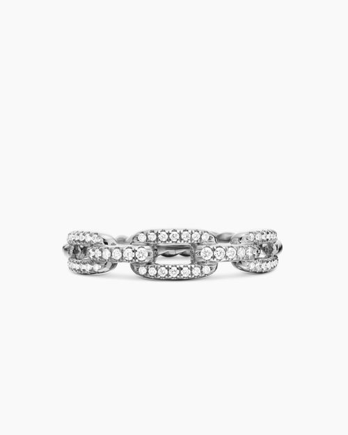 Womens Stax Chain Link Ring in 18K White Gold with Diamonds, 4.5mm